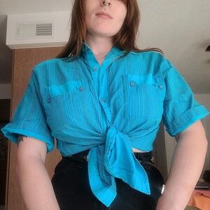 Vintage Western Blue Women's Button-Up Top